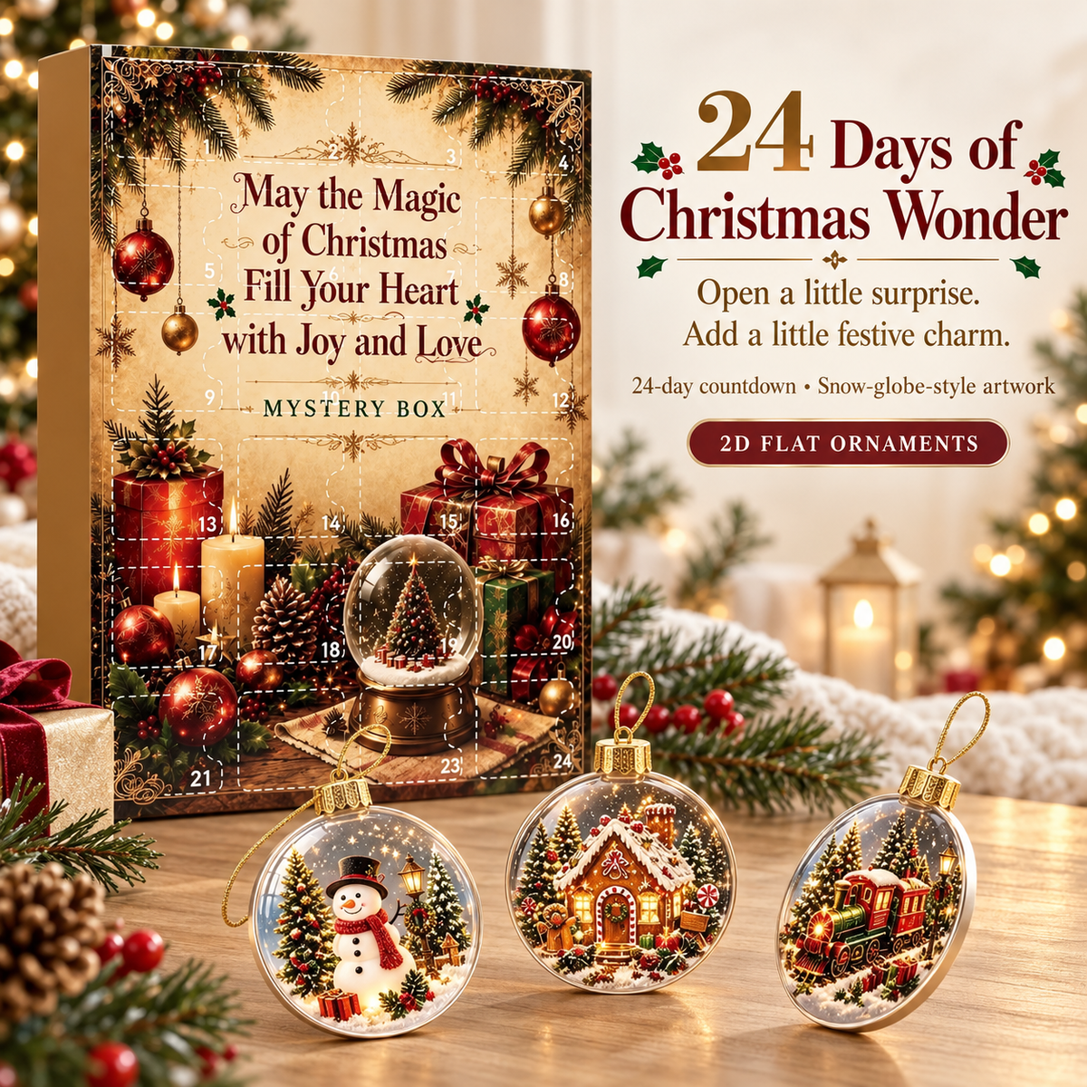 Zovarivo-24-Day Snow Globe-Style Ornament Advent Calendar-YJ8846