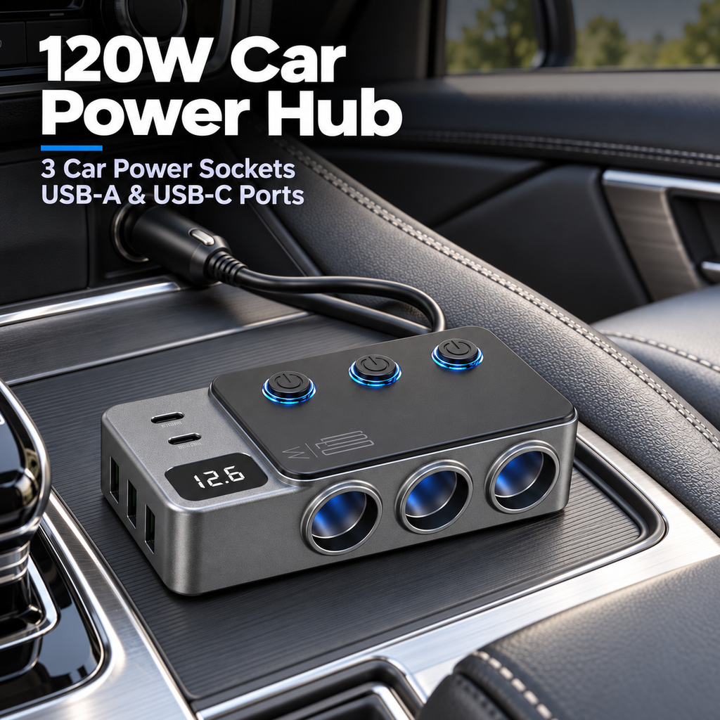 Zovarivo-120W Car Power Splitter with USB-C Charging & Individual Switches-GC5389