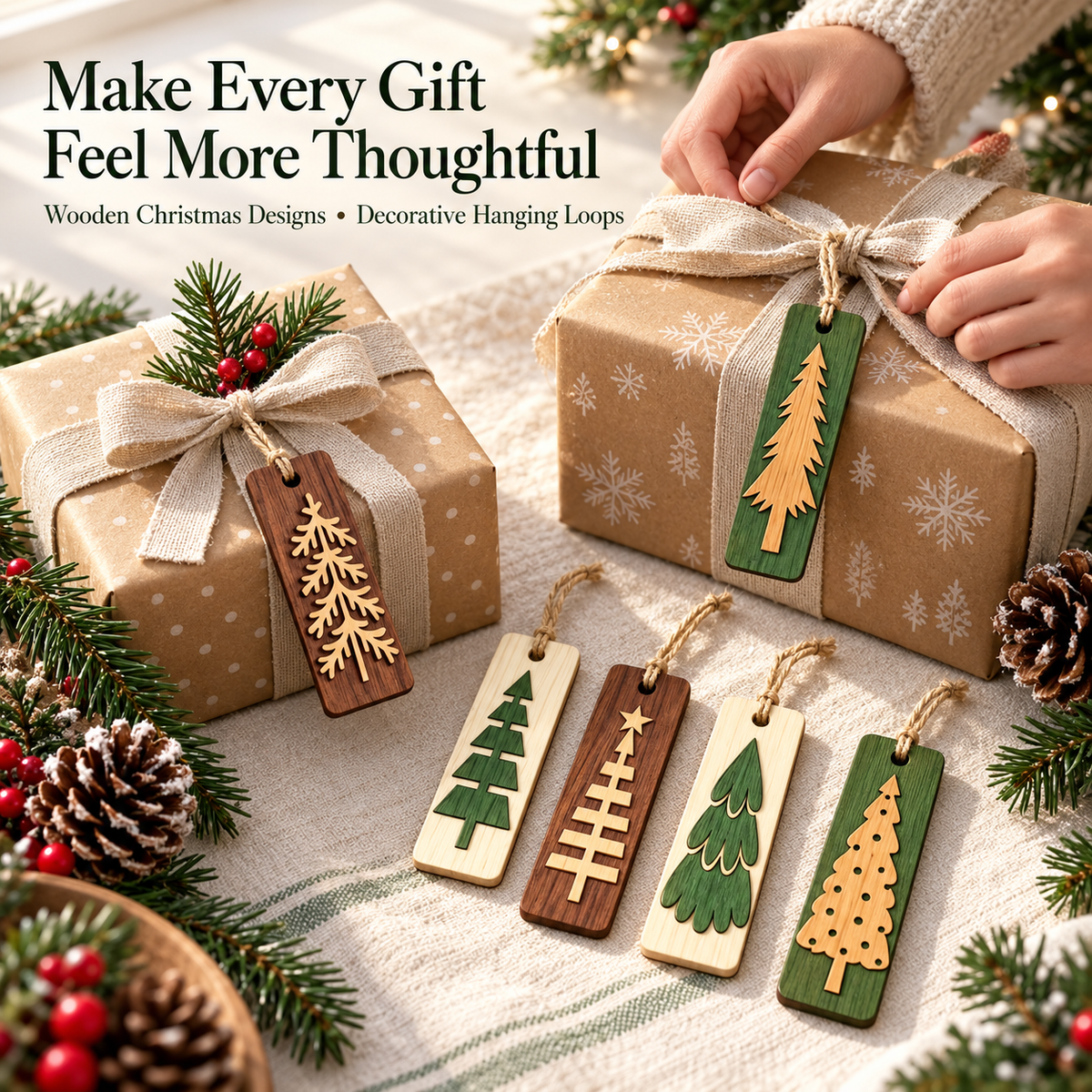 Zovarivo-Wooden Christmas Bookmark & Hanging Ornament Sets-YJ7743