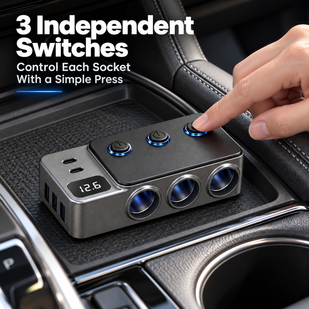 Zovarivo-120W Car Power Splitter with USB-C Charging & Individual Switches-GC5389