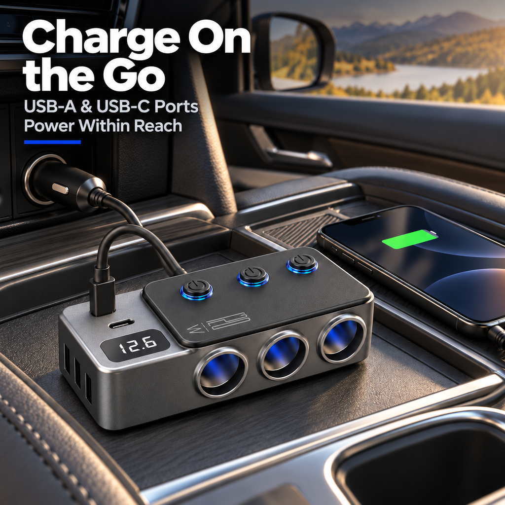 Zovarivo-120W Car Power Splitter with USB-C Charging & Individual Switches-GC5389