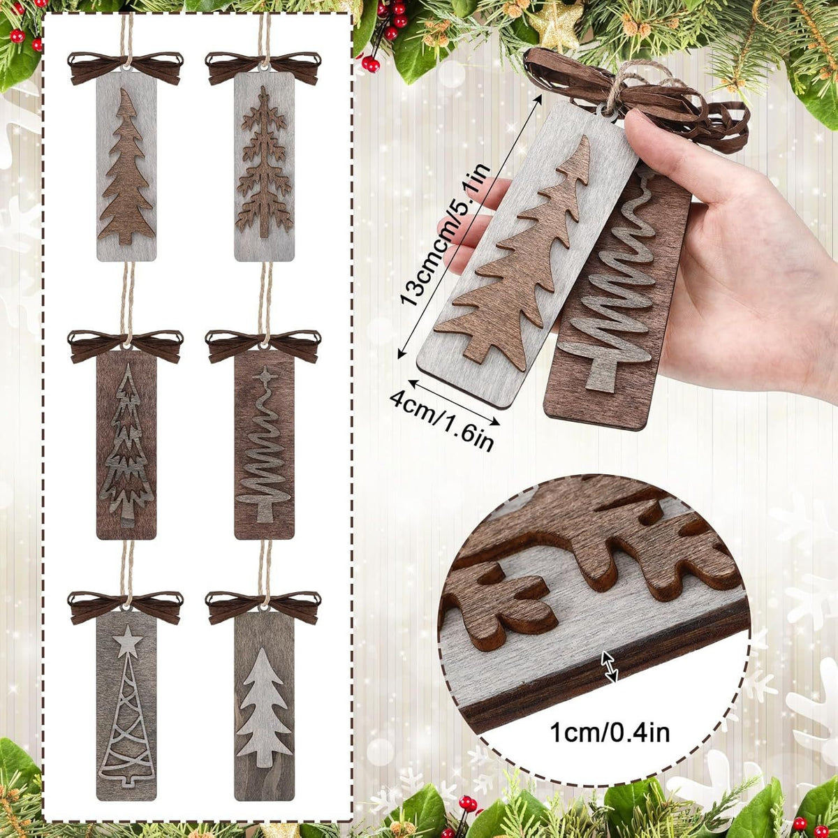 Zovarivo-Wooden Christmas Bookmark & Hanging Ornament Sets-YJ7743