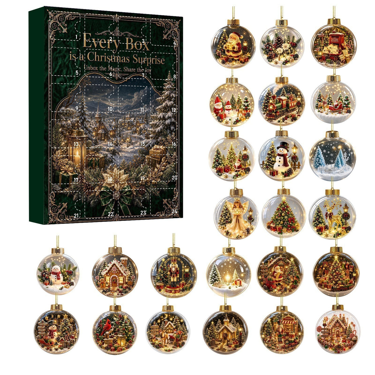 Zovarivo-24-Day Snow Globe-Style Ornament Advent Calendar-YJ8846