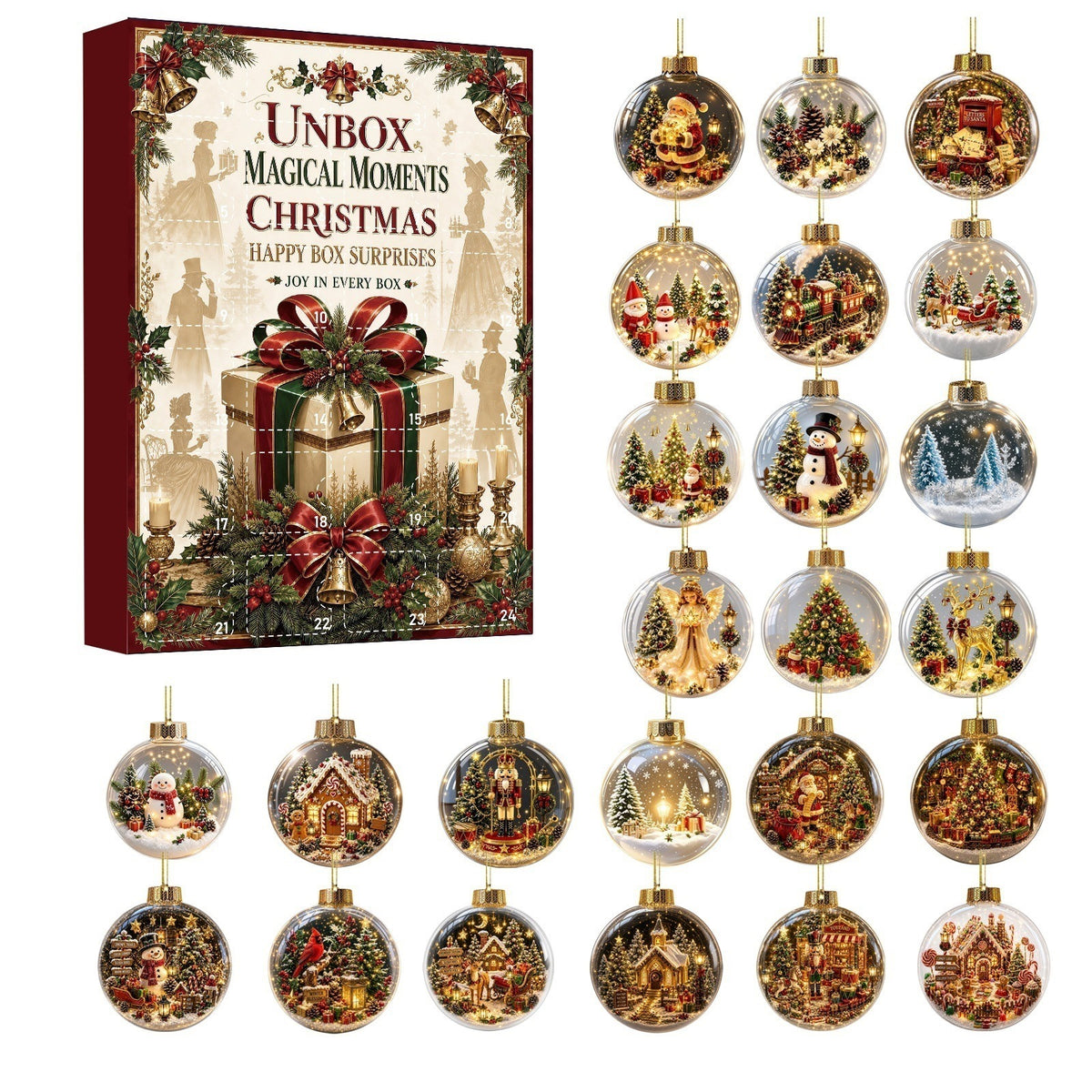 Zovarivo-24-Day Snow Globe-Style Ornament Advent Calendar-YJ8846