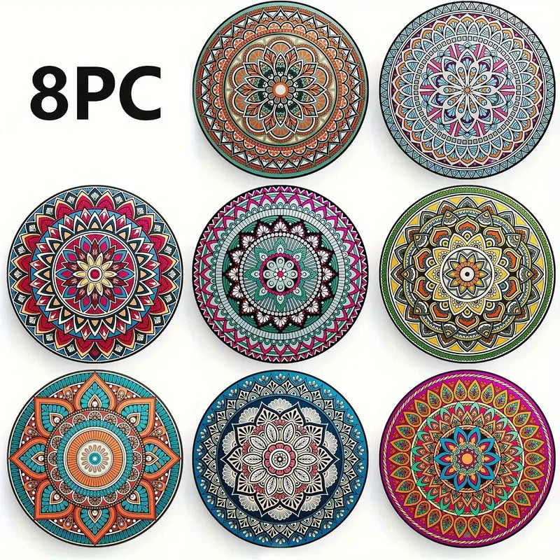 Zovarivo-8-Piece Printed Wooden Coaster Set-YJ7366