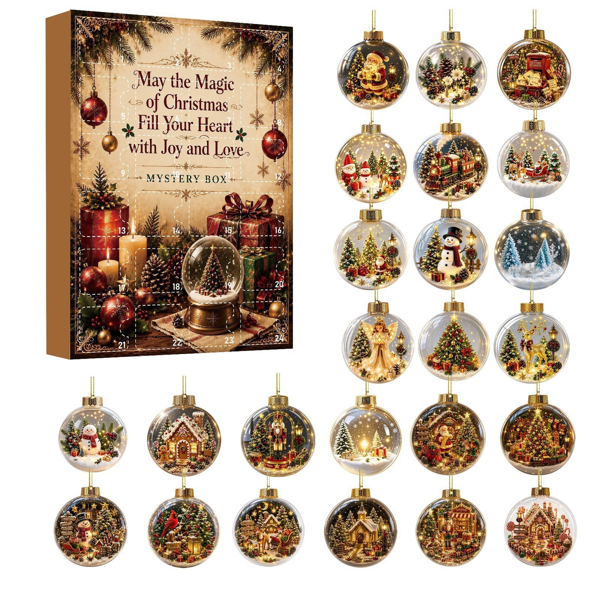 Zovarivo-24-Day Snow Globe-Style Ornament Advent Calendar-YJ8846