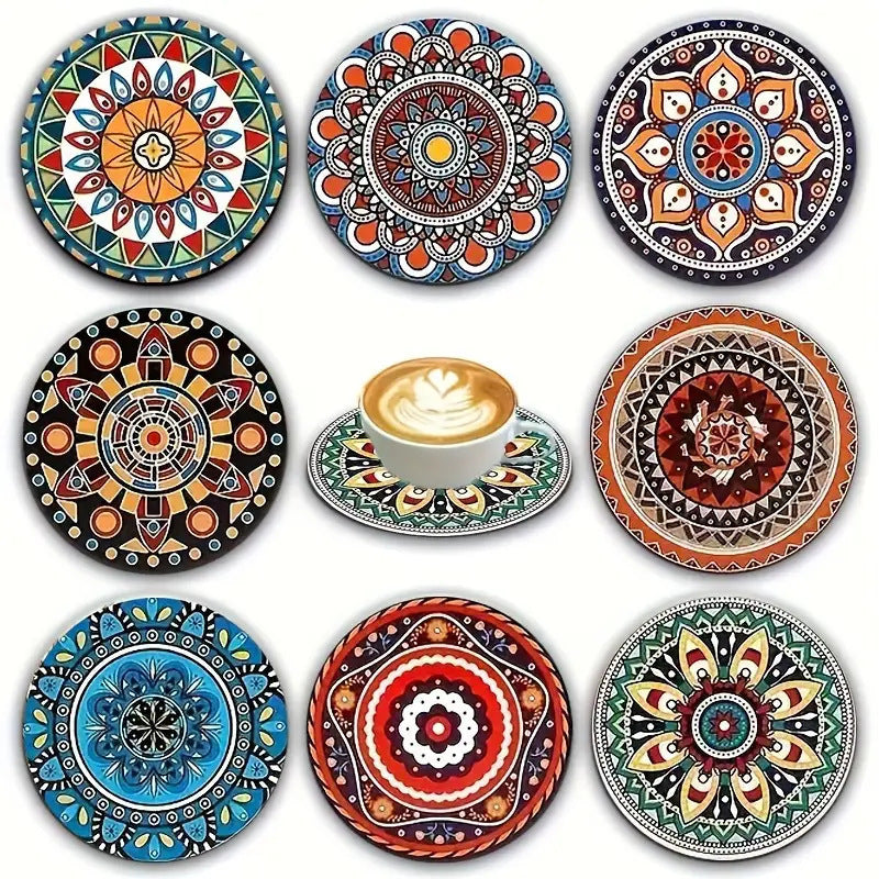Zovarivo-8-Piece Printed Wooden Coaster Set-YJ7366