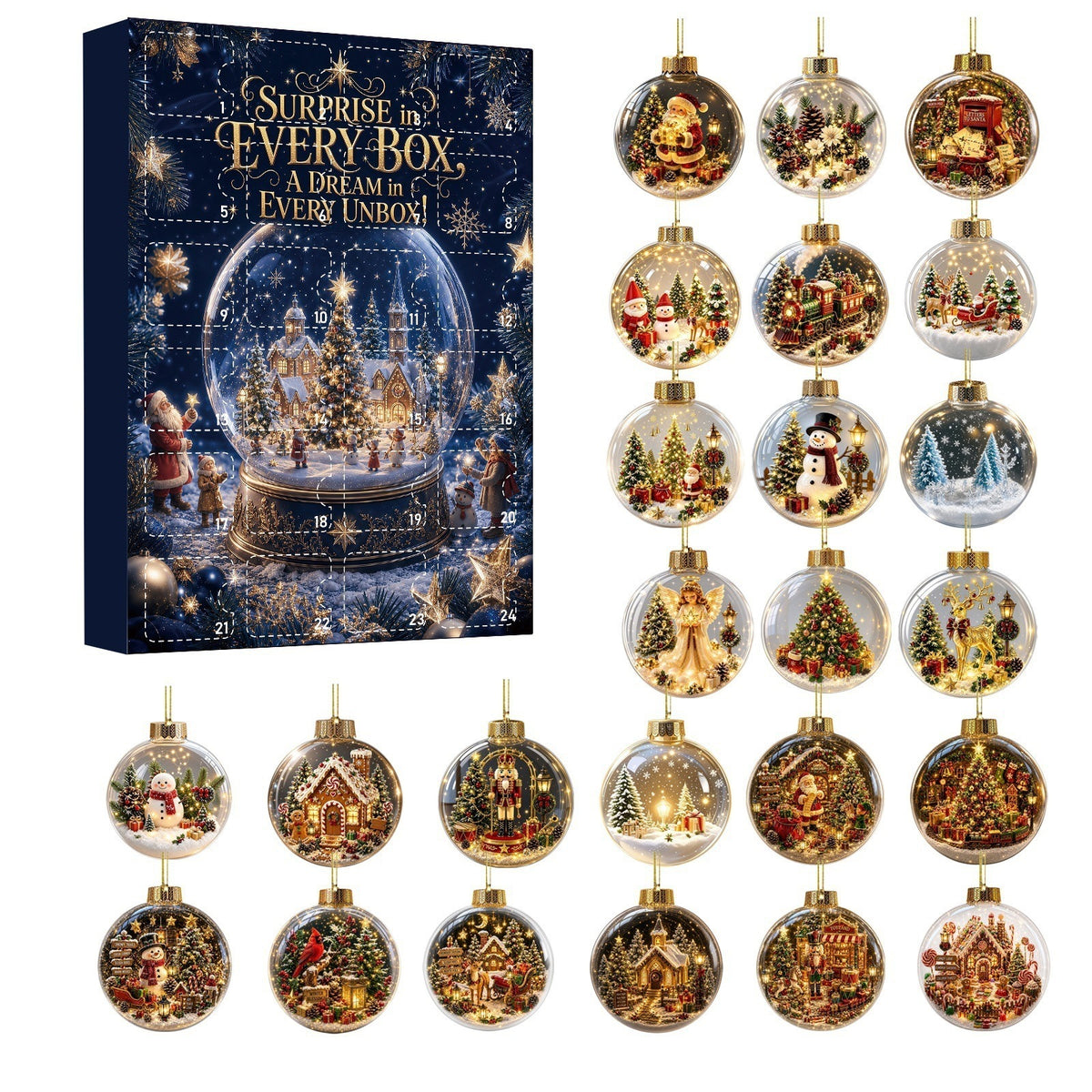 Zovarivo-24-Day Snow Globe-Style Ornament Advent Calendar-YJ8846