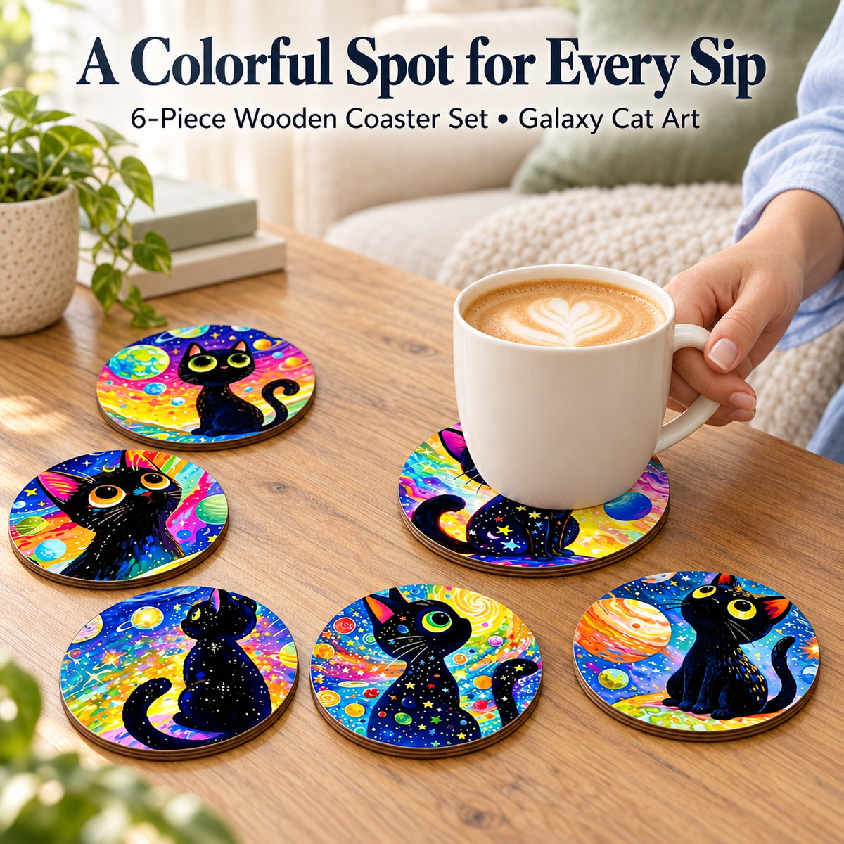 Zovarivo-6-Piece Animal Art Wooden Coaster Set-YJ8472