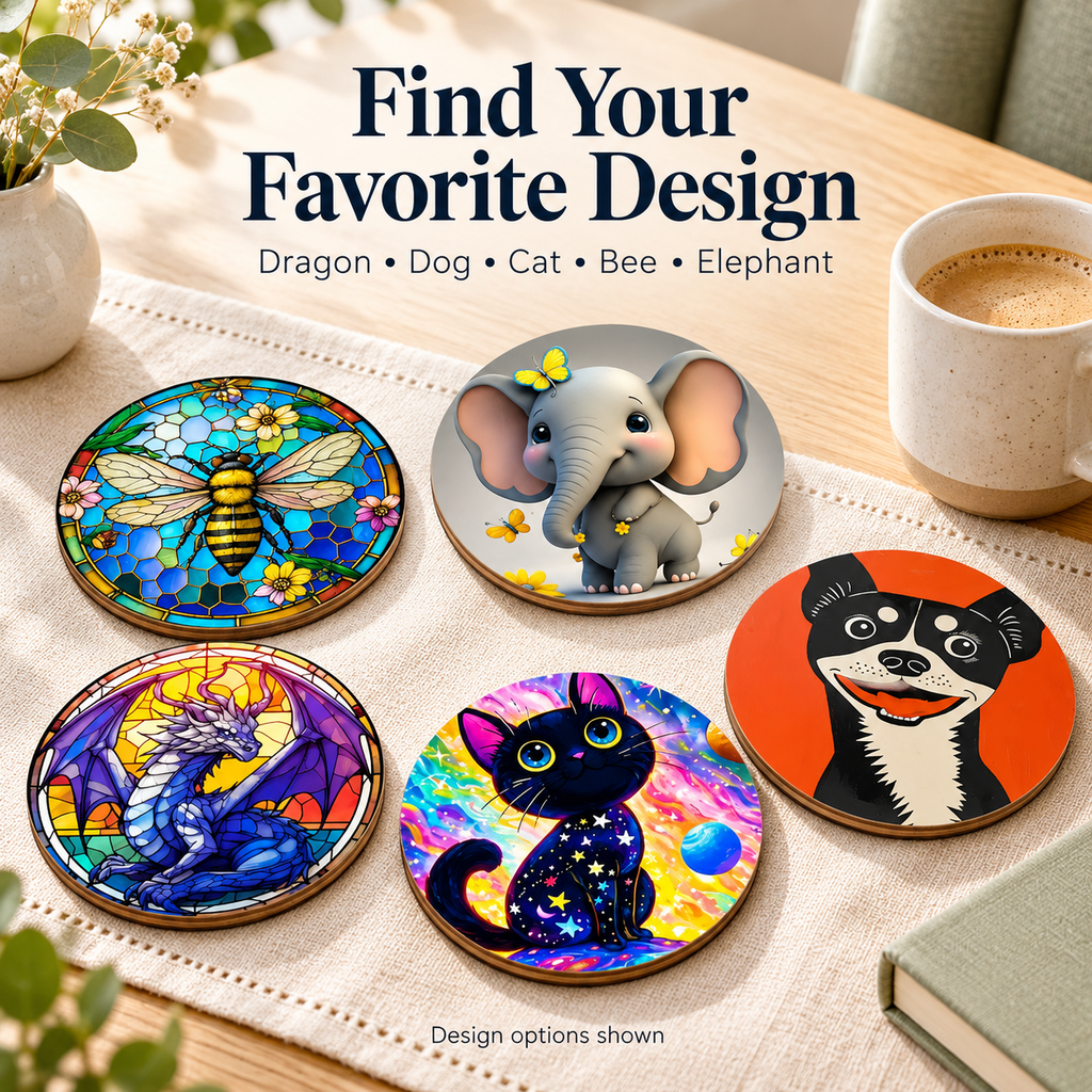 Zovarivo-6-Piece Animal Art Wooden Coaster Set-YJ8472